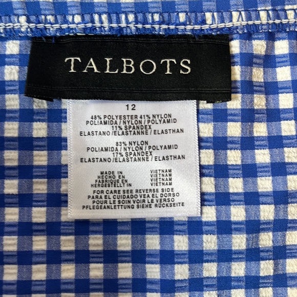 Talbots Gingham Bikini Bottom Sz 12 Blue & White Gingham Check High Waisted - Picture 3 of 9